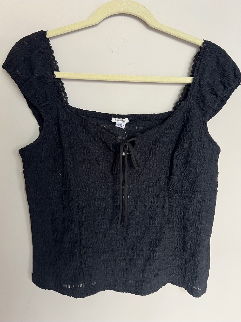 Kimchi Blue NWT Black Textured Square-Neck Crop Top - Y2K, Coquette